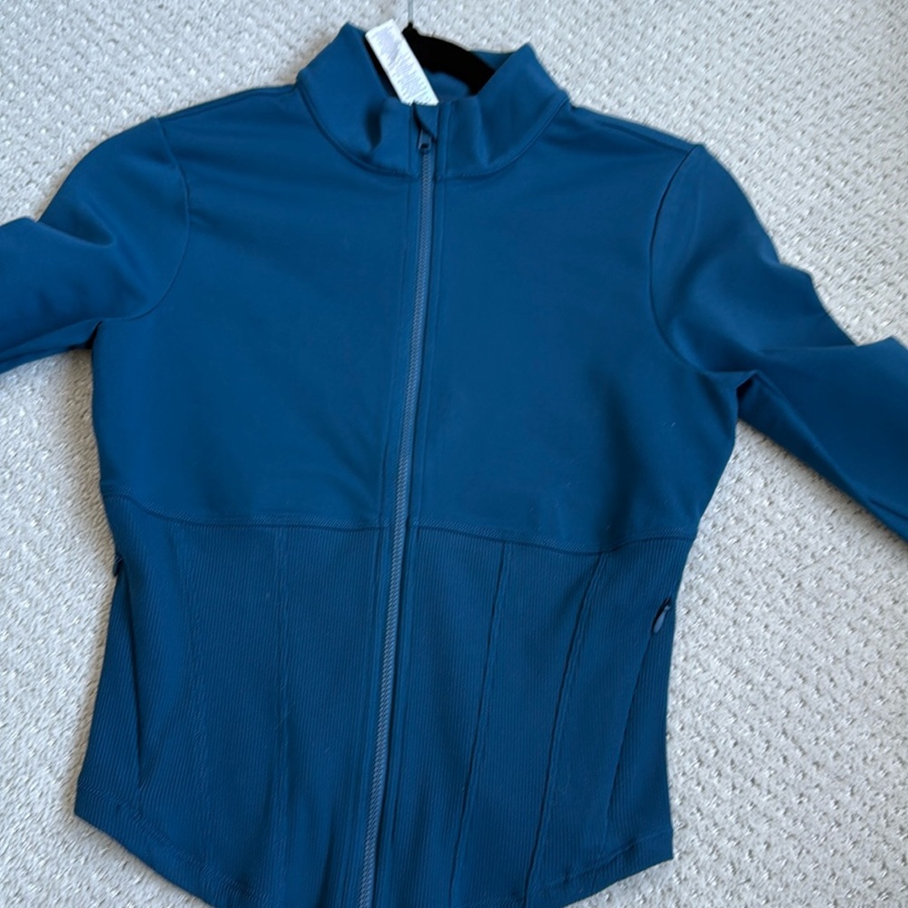 Alo- airbrush corset full-zip jacket in teal blue color- size Small